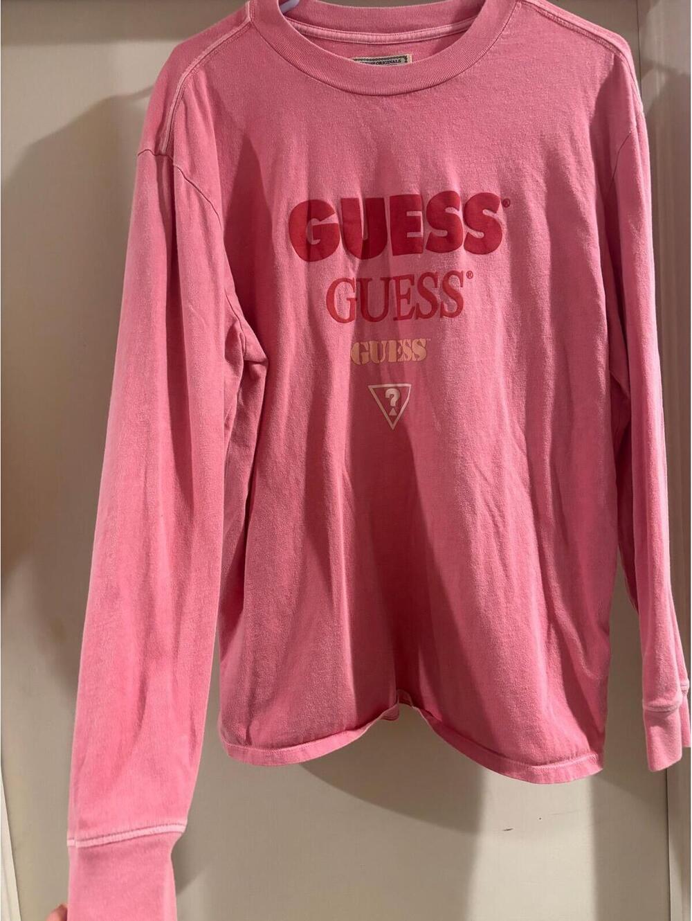 Guess Originals Pink Logo Long Sleeve Graphic Tee Small